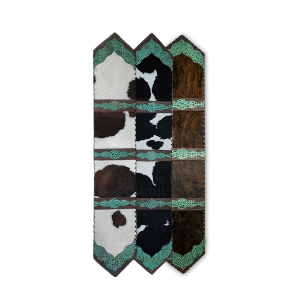 Table Runner Model 2 - Plain with Details Croc Turquoise, Laced Border, Size 1'X6'