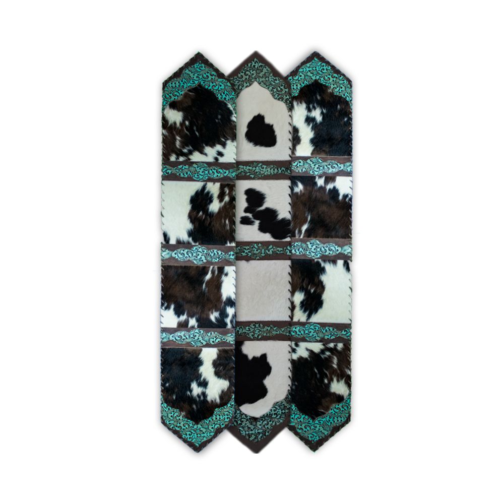 Table Runner Model 2 - Plain with Details Floral Turquoise, Laced Border, Size 1'X6'
