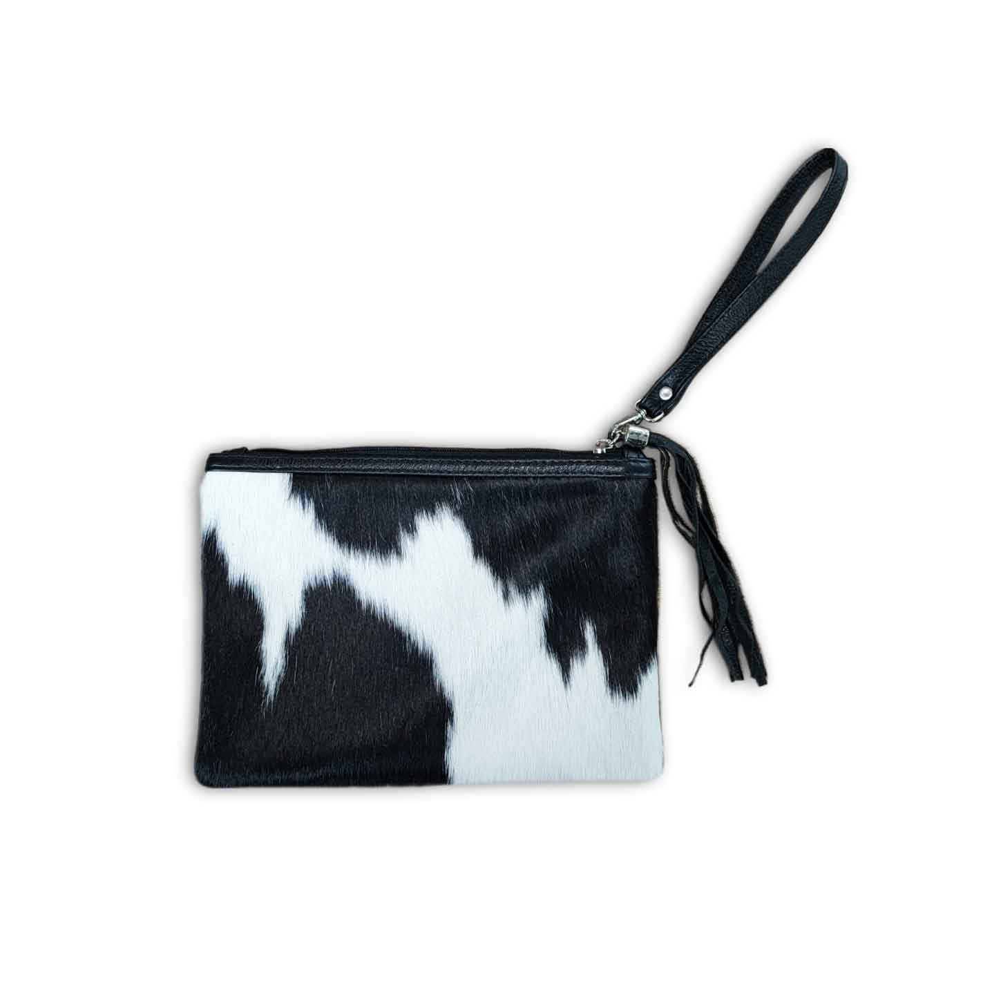 Clutch, Black and White Cowhide