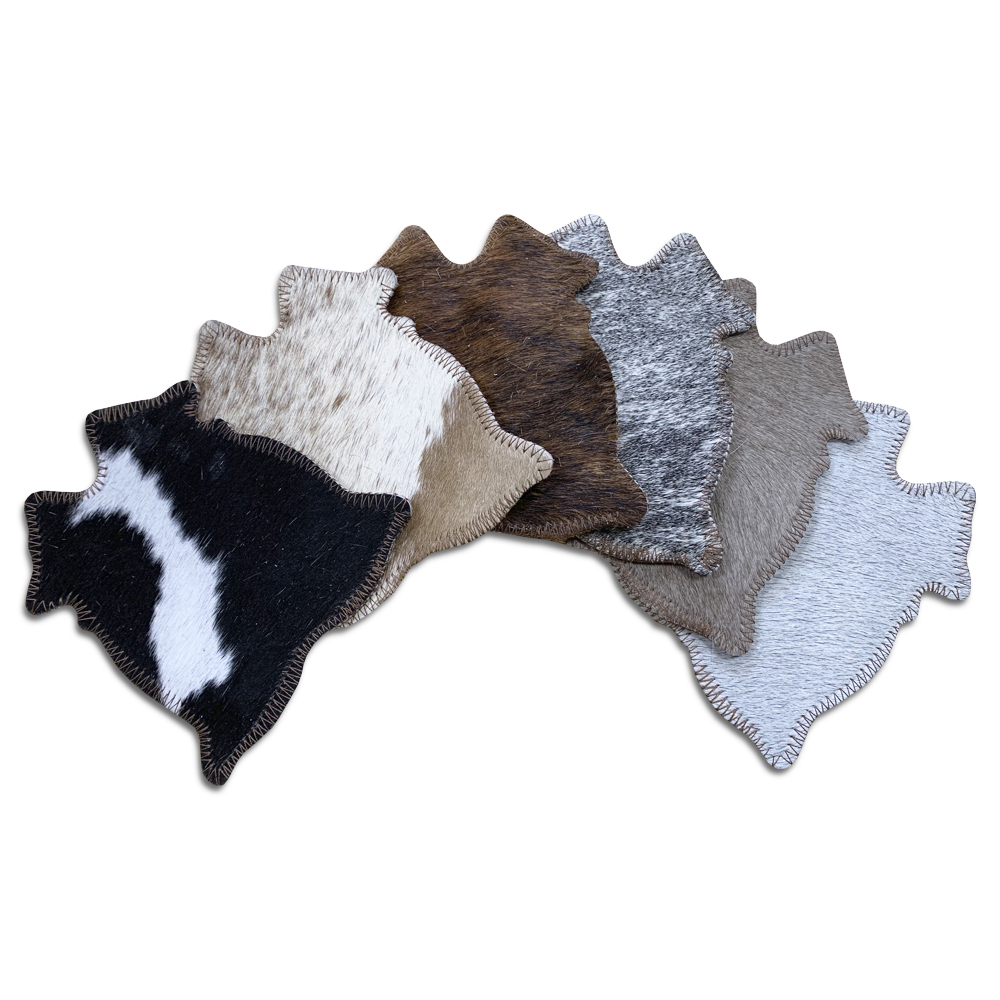 Coaster Cowhide Shape, Assorted Colors, Zig Stitched