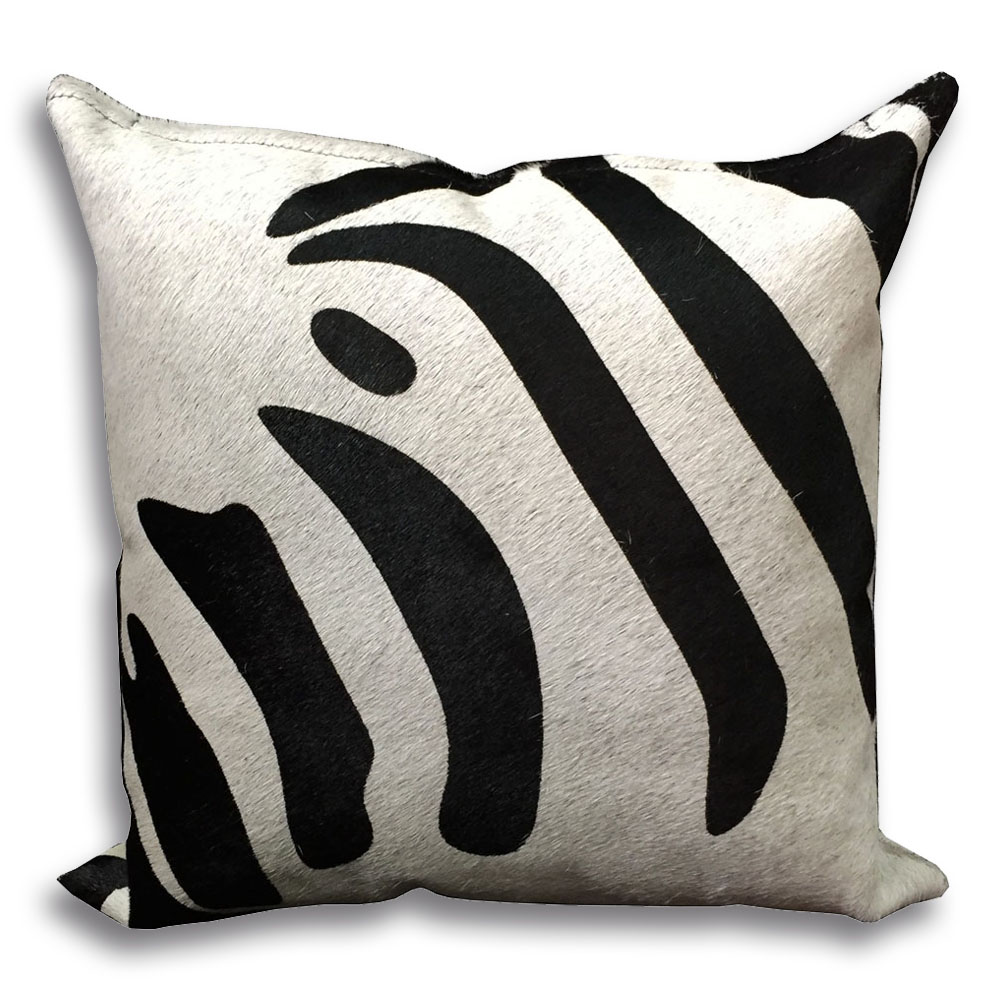 Cushion Zebra on White Size  16"x16" Suede Fabric Backing