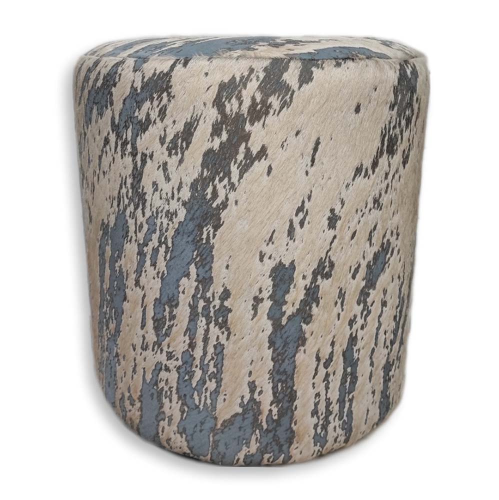 Ottoman Round, Bravo Grey on White