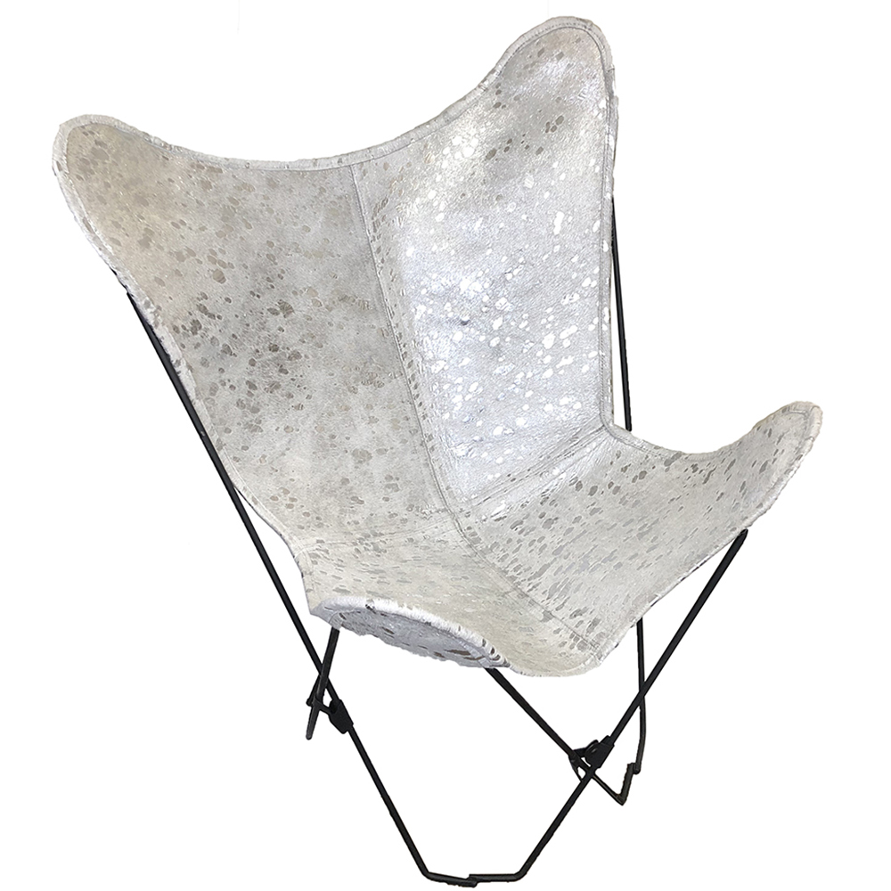 Butterfly Chair, Silver Splashed on White Butterfly Chair, Silver Splashed on White
