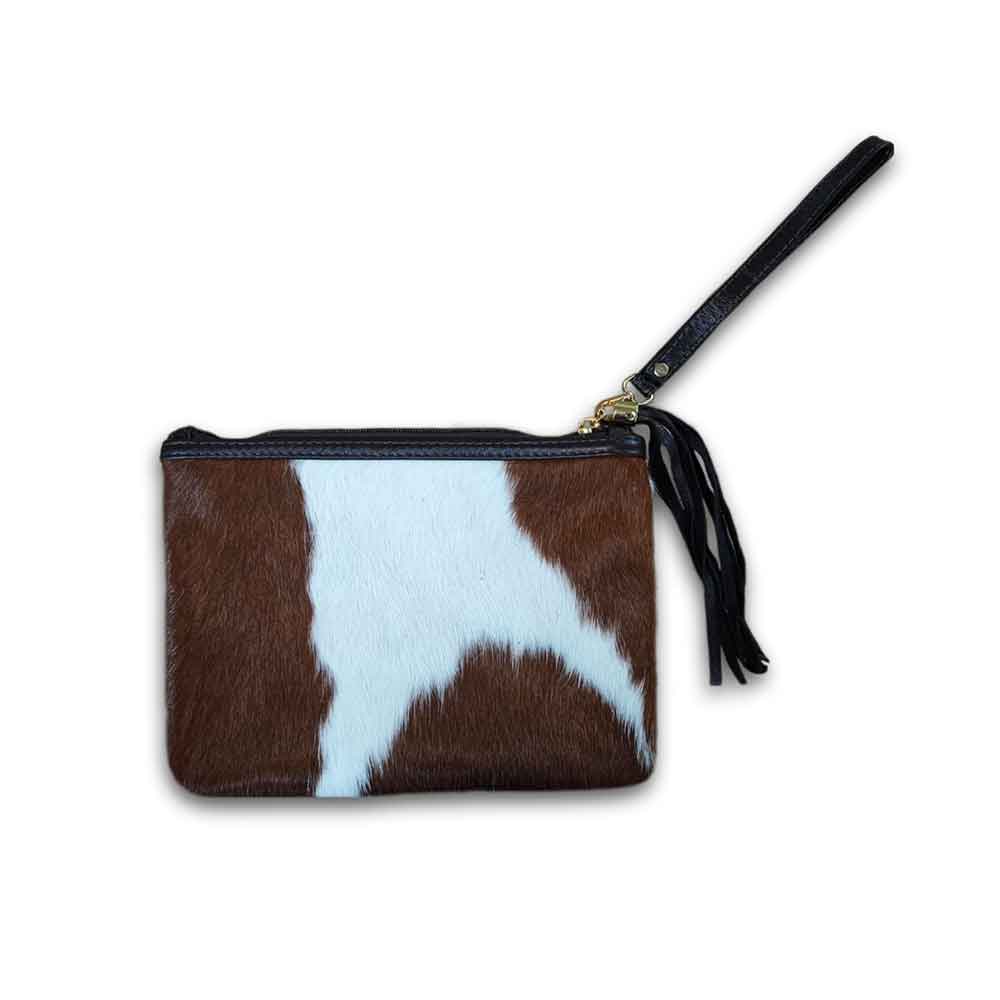 Clutch, Brown and White Cowhide