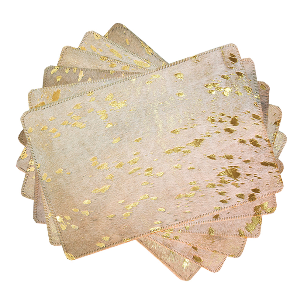 Cowhide Placemat Color Gold Splashed On White