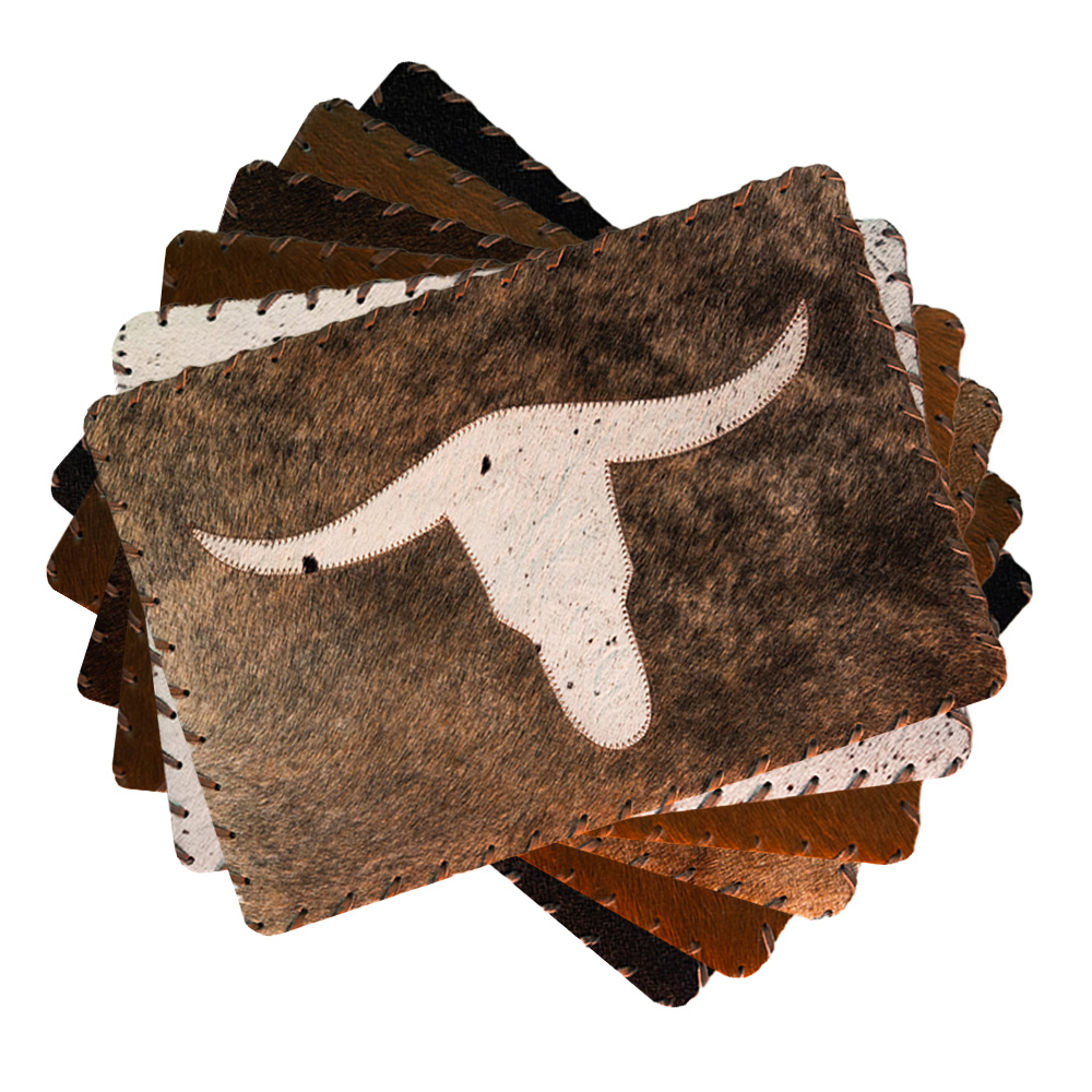 Cowhide Placemat Long Horn With Leather Laced Edge