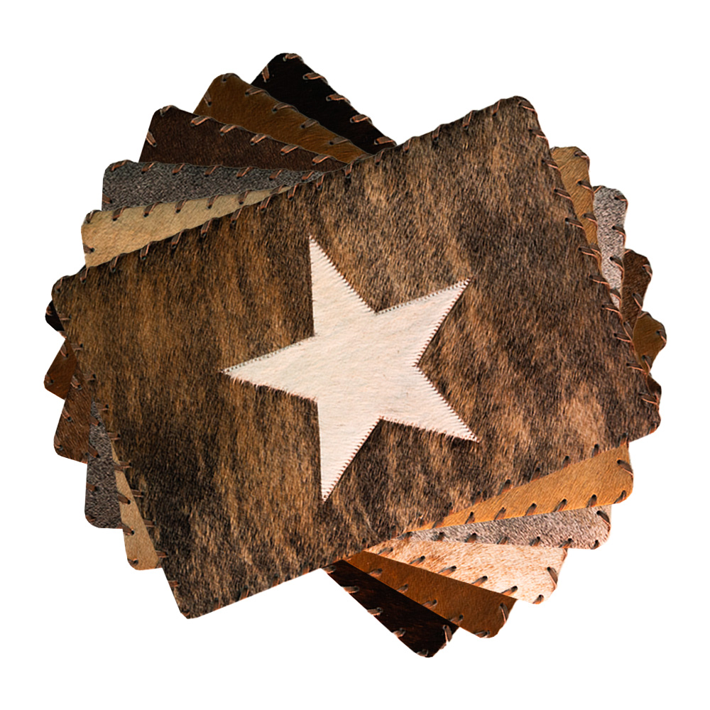 Cowhide Placemat Star With Leather Laced Edge