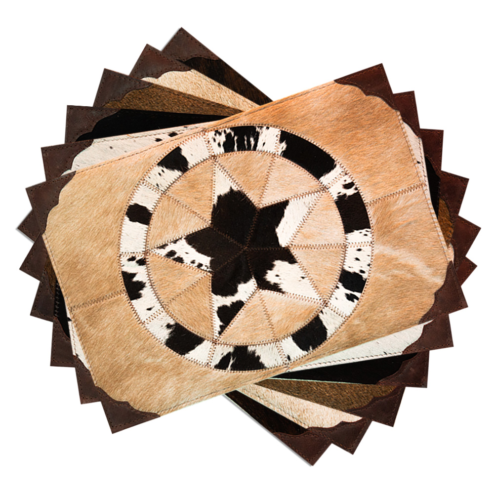 Cowhide Placemat Star With Leather Corners