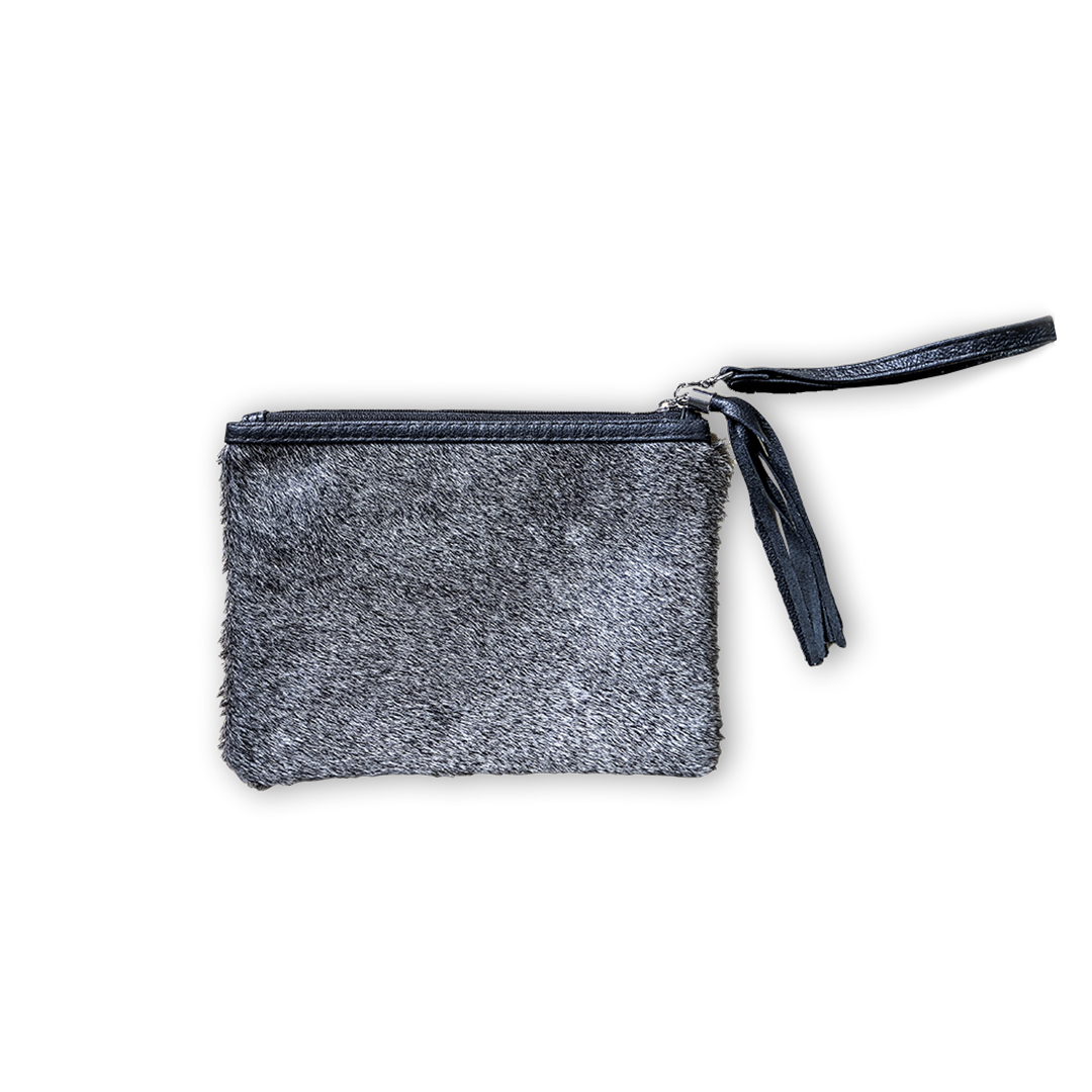 Clutch Solid Grey, Made of Hair on Cowhide