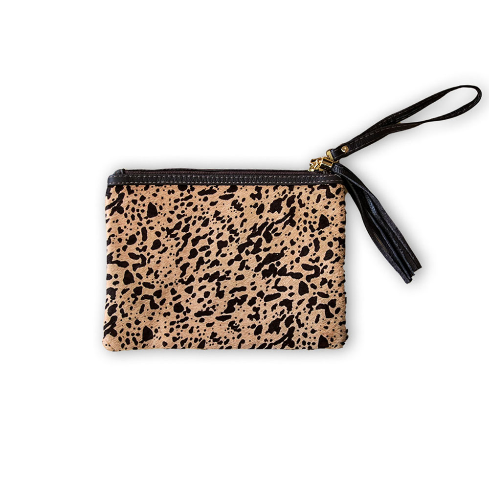 Clutch Little Cow on Beige, Made of Printed Hair on Cowhide