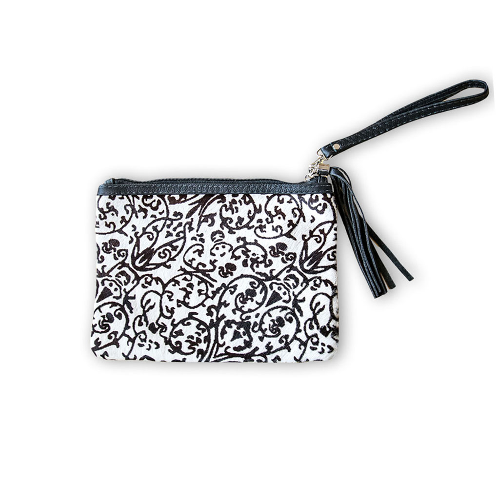Clutch Desert Flower on White, Made of Printed Hair on Cowhide