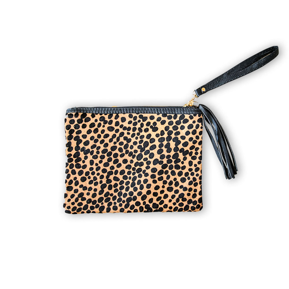 Clutch Cheetah on Beige, Made of Printed Hair on Cowhide