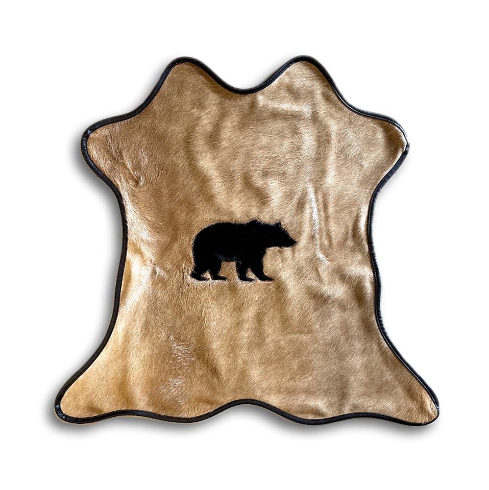 Mini Cowhide with Leather Border - Bear