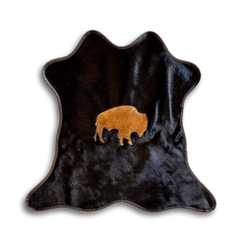 Mini Cowhide with Leather Border - Bison