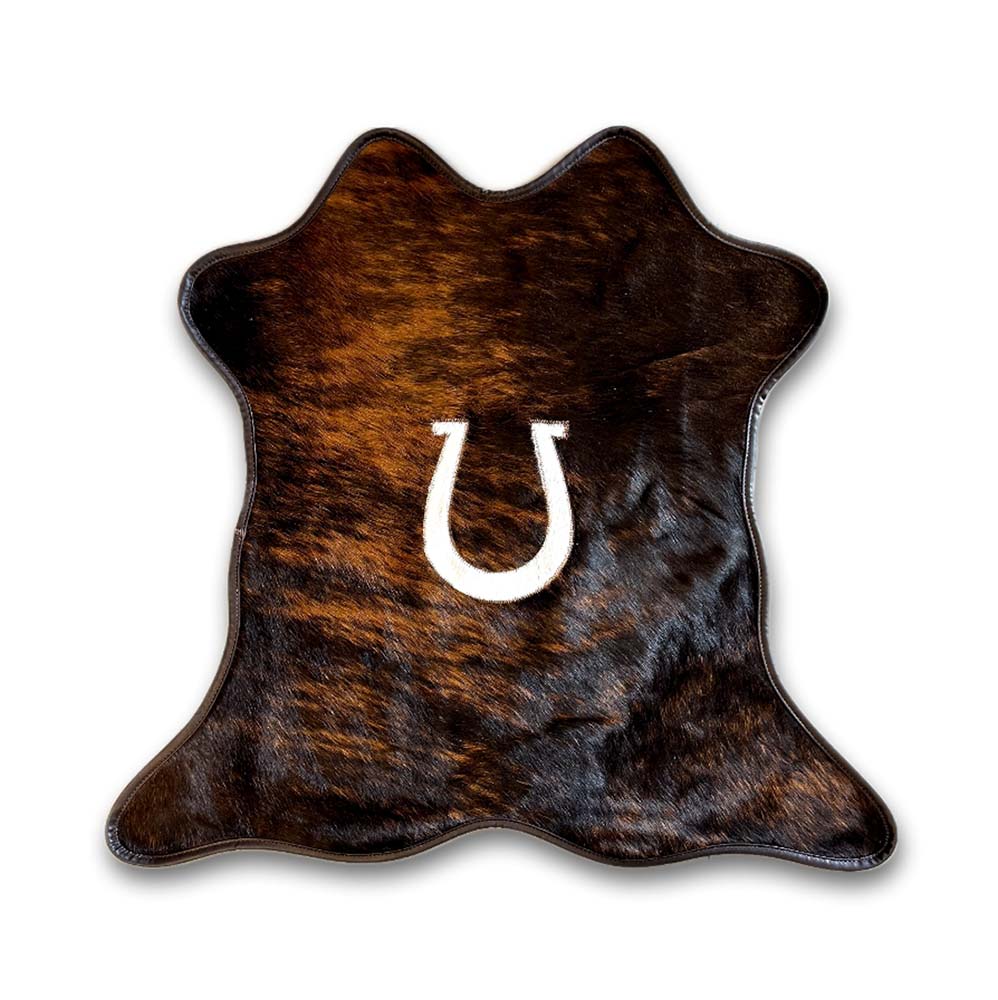 Mini Cowhide with Leather Border - Horse Shoe