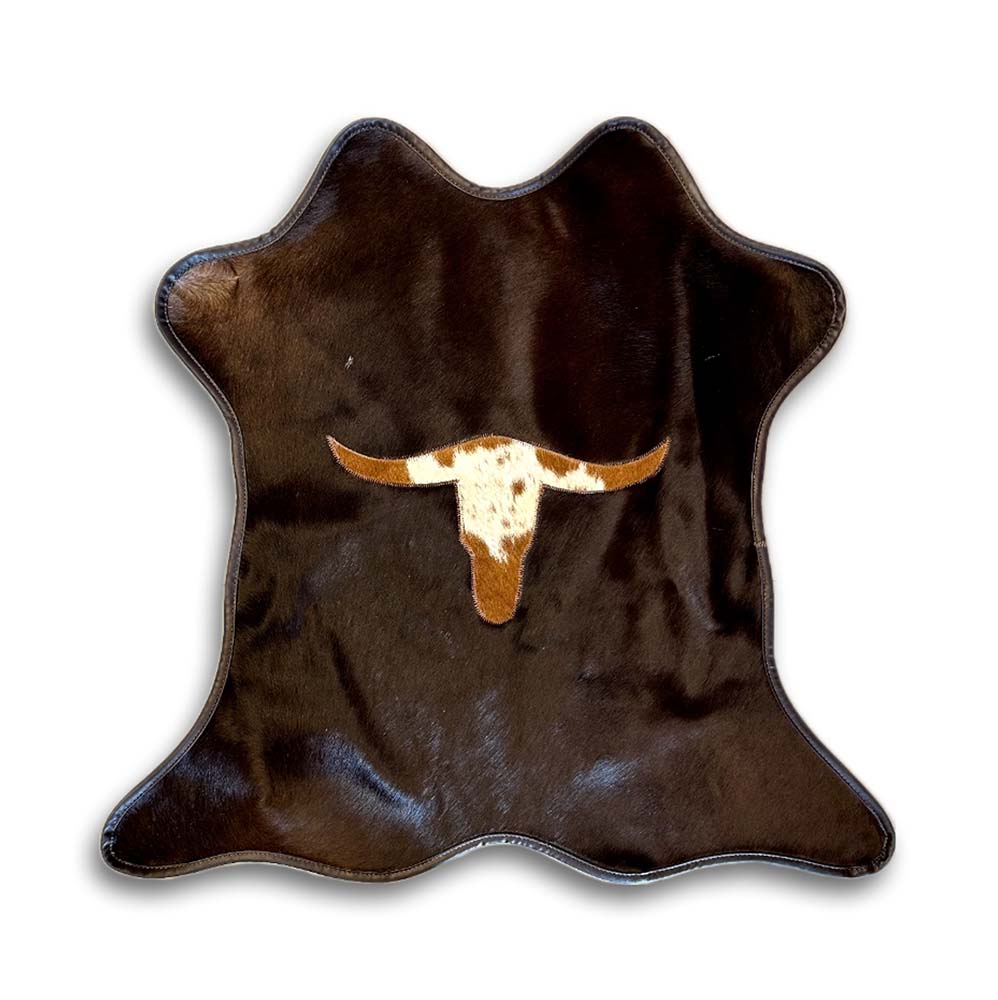 Mini Cowhide with Leather Border- Longhorn