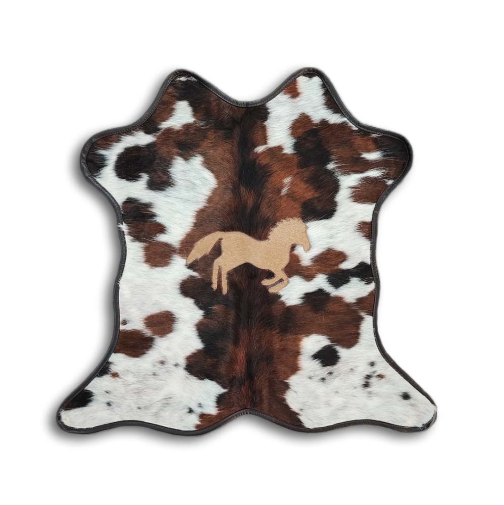 Mini Cowhide with Leather Border - Running Horse