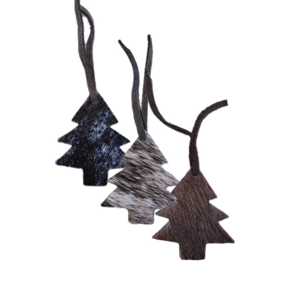 Ornament Christmas Tree, Natural Cowhide Assorted