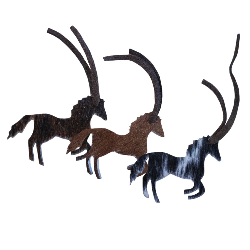 Ornament Running Horse, Natural Cowhide Assorted