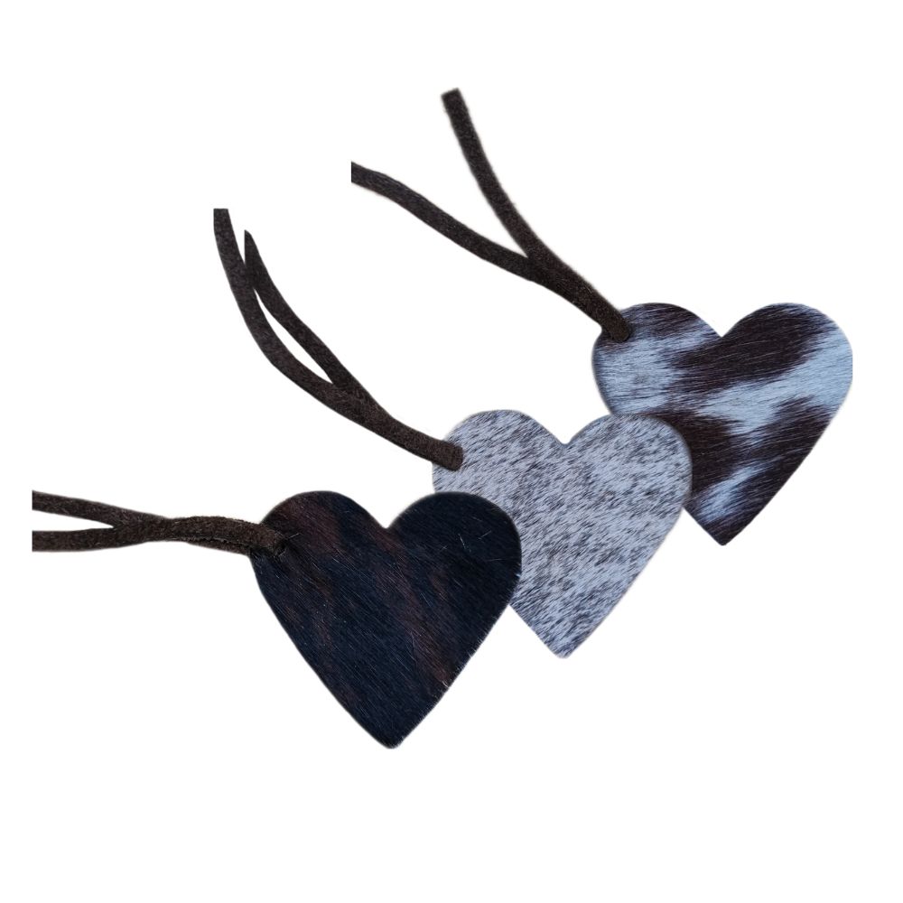 Ornament Heart, Natural Cowhide Assorted