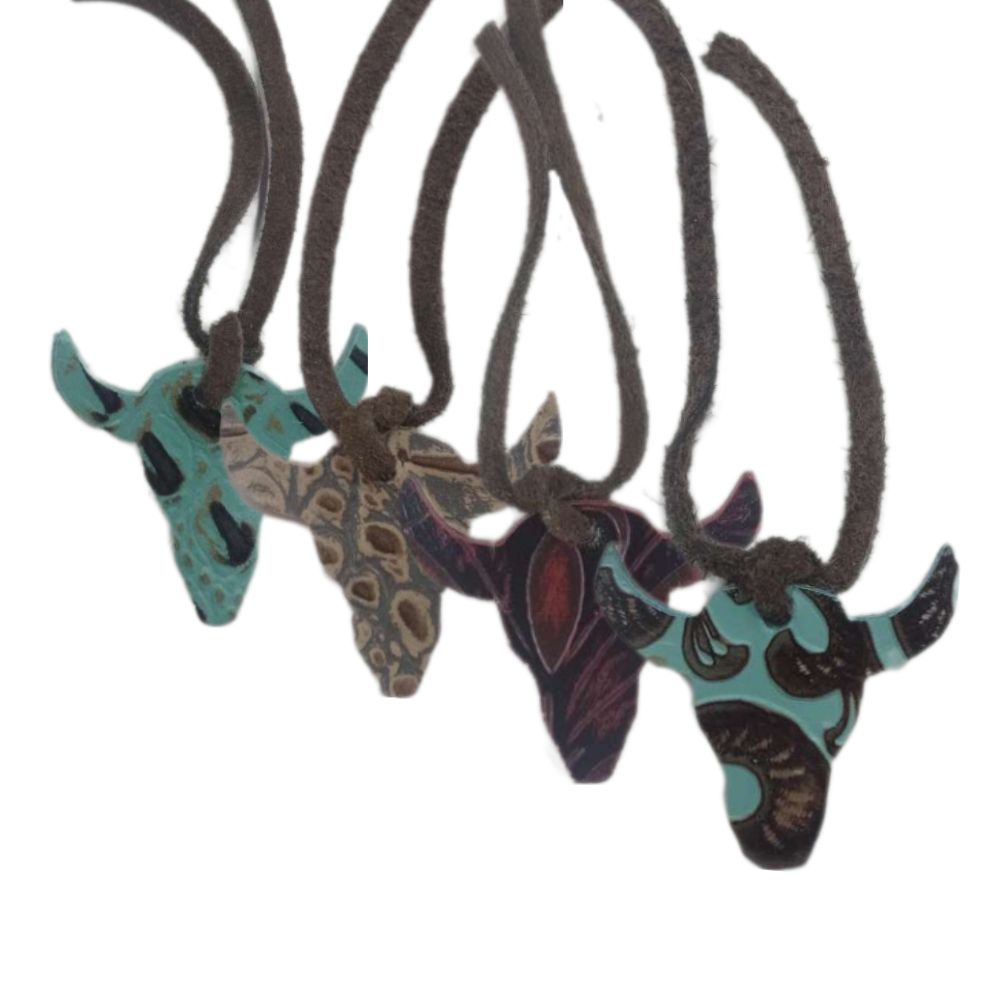 Ornament Steer Head, Embossed Leather Assorted