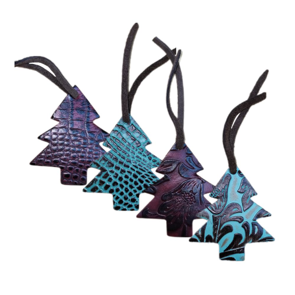 Ornament Christmas Tree, Embossed Leather Assorted