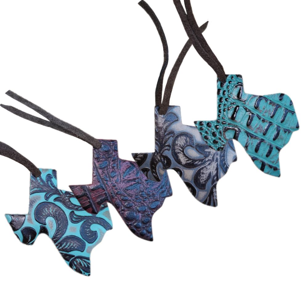Ornament Texas Map, Embossed Leather Assorted