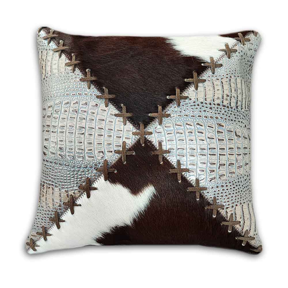 Pillow Case The Ranch, Croc Tan and Cowhide Assorted, Suede Fabric, Size 16"X16" Pillow Case The Ranch, Croc Tan and Cowhide Assorted, Suede Fabric, Size 16"X16"