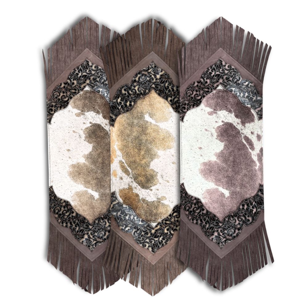 Mini Table Runner Model 2 - Plain with Details Floral Tan, with Fringes, Size 1'X2'6"