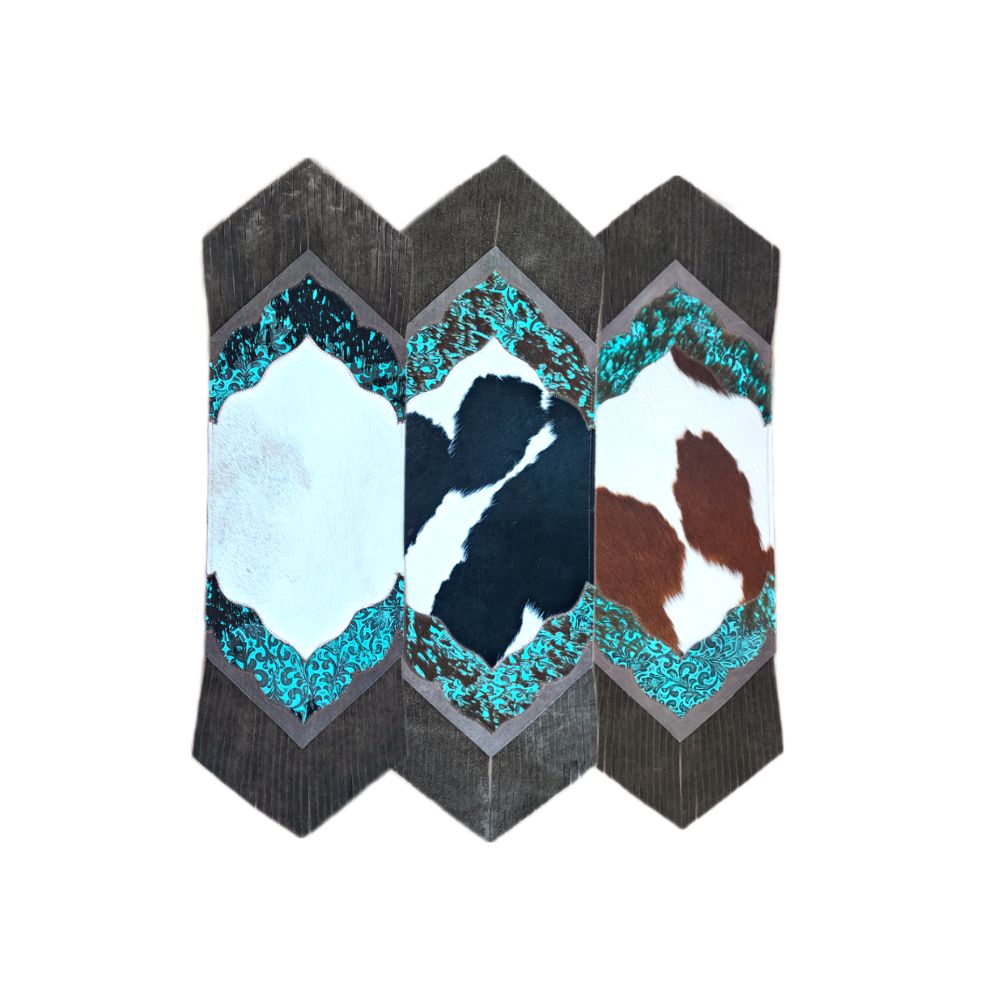Mini Table Runner Model 2 - Plain with Details Distressed Floral Turquoise, with Fringes, Size 1'X2'6"