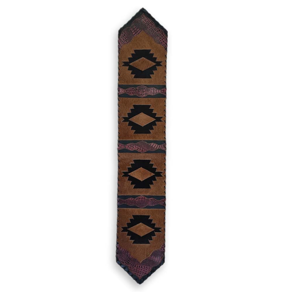 Table Runner Model 2 - Navajo, Croc Red Details, Laced Border, 1' X 6'