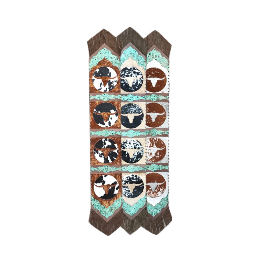 Table Runner Model 2 - Longhorn with Details Croc Turquoise, with Fringes, Size 1'X6' Table Runner Model 2 - Longhorn with Details Croc Turquoise, with Fringes, Size 1'X6'