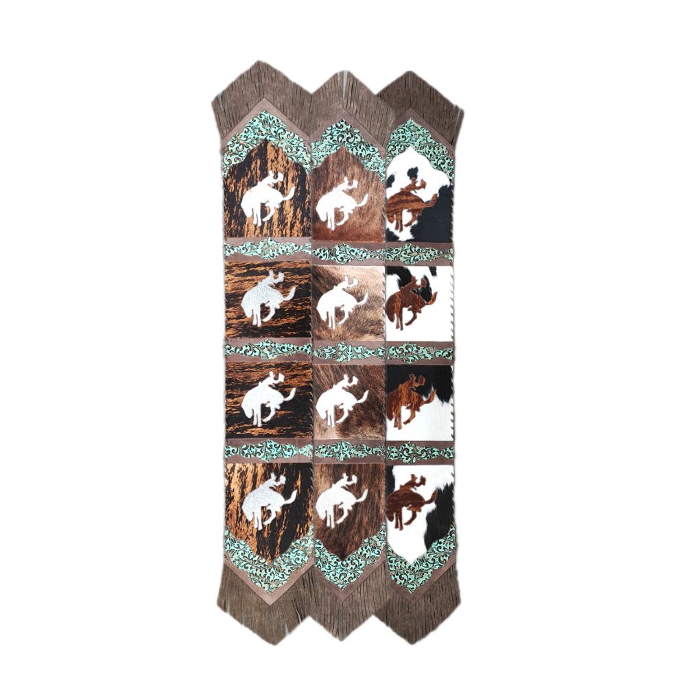 Table Runner Model 2 - Bucking Horse, Floral Turquoise Details, with Fringes, 1' X 6' Table Runner Model 2 - Bucking Horse, Floral Turquoise Details, with Fringes, 1' X 6'