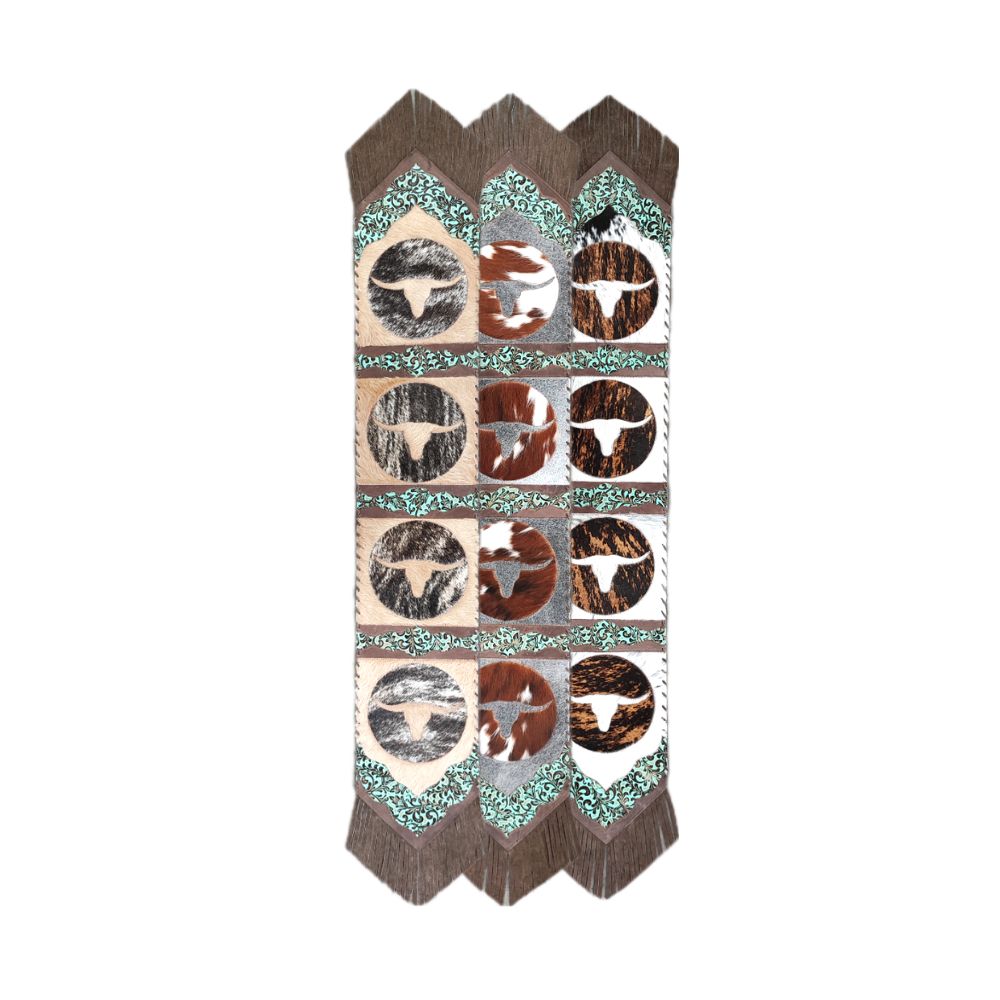 Table Runner Model 2 - Longhorn, Floral Turquoise Details, with Fringes, 1' X 8' Table Runner Model 2 - Longhorn, Floral Turquoise Details, with Fringes, 1' X 8'