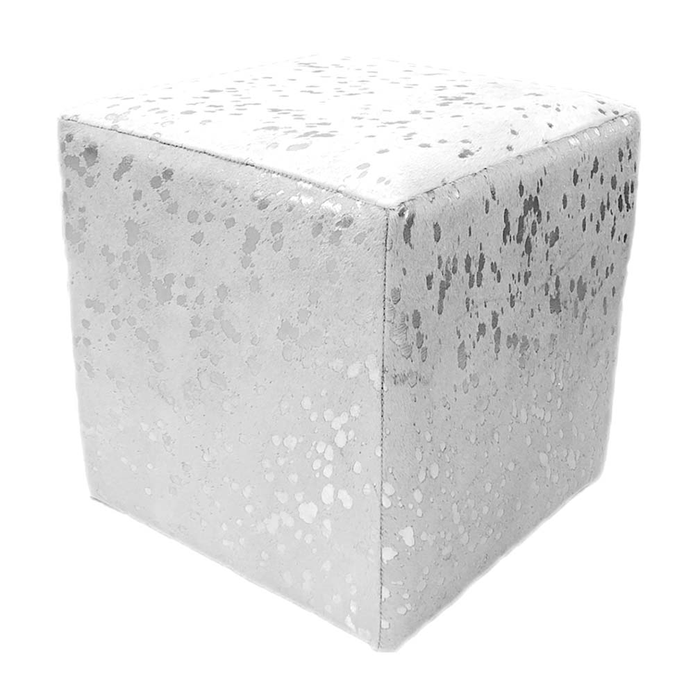 Ottoman Square, Silver Splashed on White Ottoman Square, Silver Splashed on White
