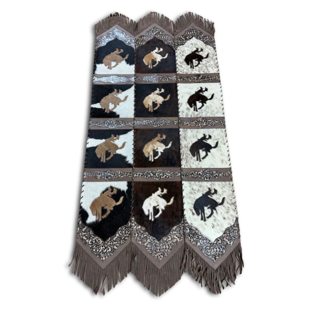 Table Runner Model 2 - Bucking Horse, Floral Tan Details, with Fringes, 1' X 8' Table Runner Model 2 - Bucking Horse, Floral Tan Details, with Fringes, 1' X 8'