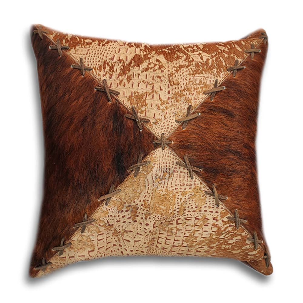 Pillow Case The Ranch, Distressed Croc Tan and Cowhide Assorted, Double Sided, Size 20"X20" Pillow Case The Ranch, Distressed Croc Tan and Cowhide Assorted, Double Sided, Size 20"X20"