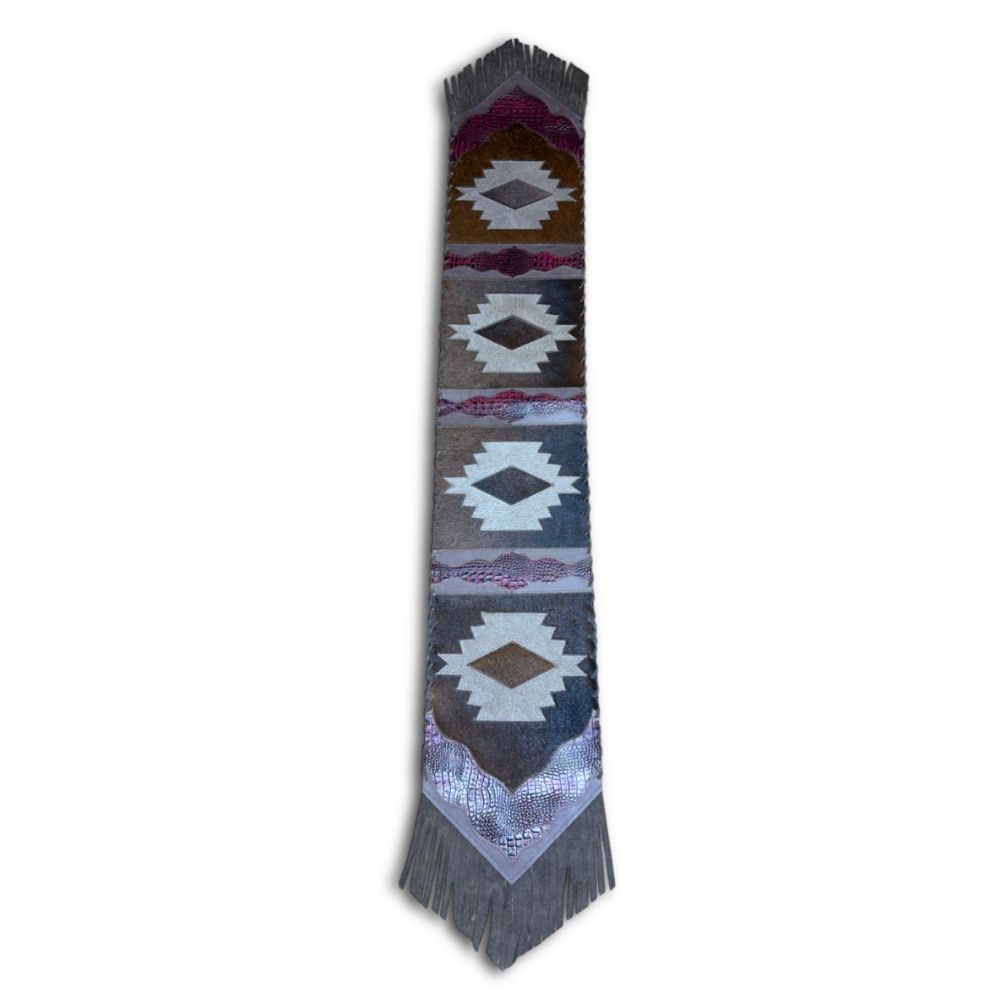Table Runner Model 2 - Navajo, Croc Red Details, with Fringes, 1' X 8'