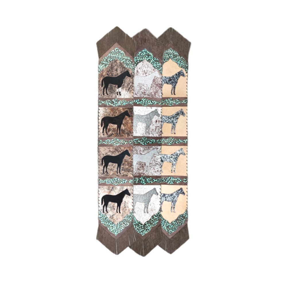 Table Runner Model 2 - Horses, Floral Turquoise Details, with Fringes, 1' X 8' Table Runner Model 2 - Horses, Floral Turquoise Details, with Fringes, 1' X 8'
