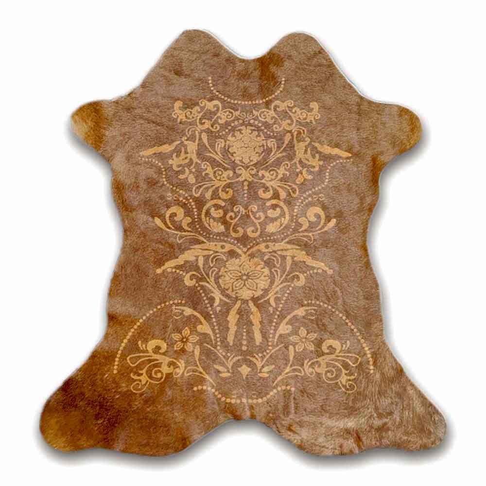 Mini Printed Cowhide, Baroque Beige on Brown