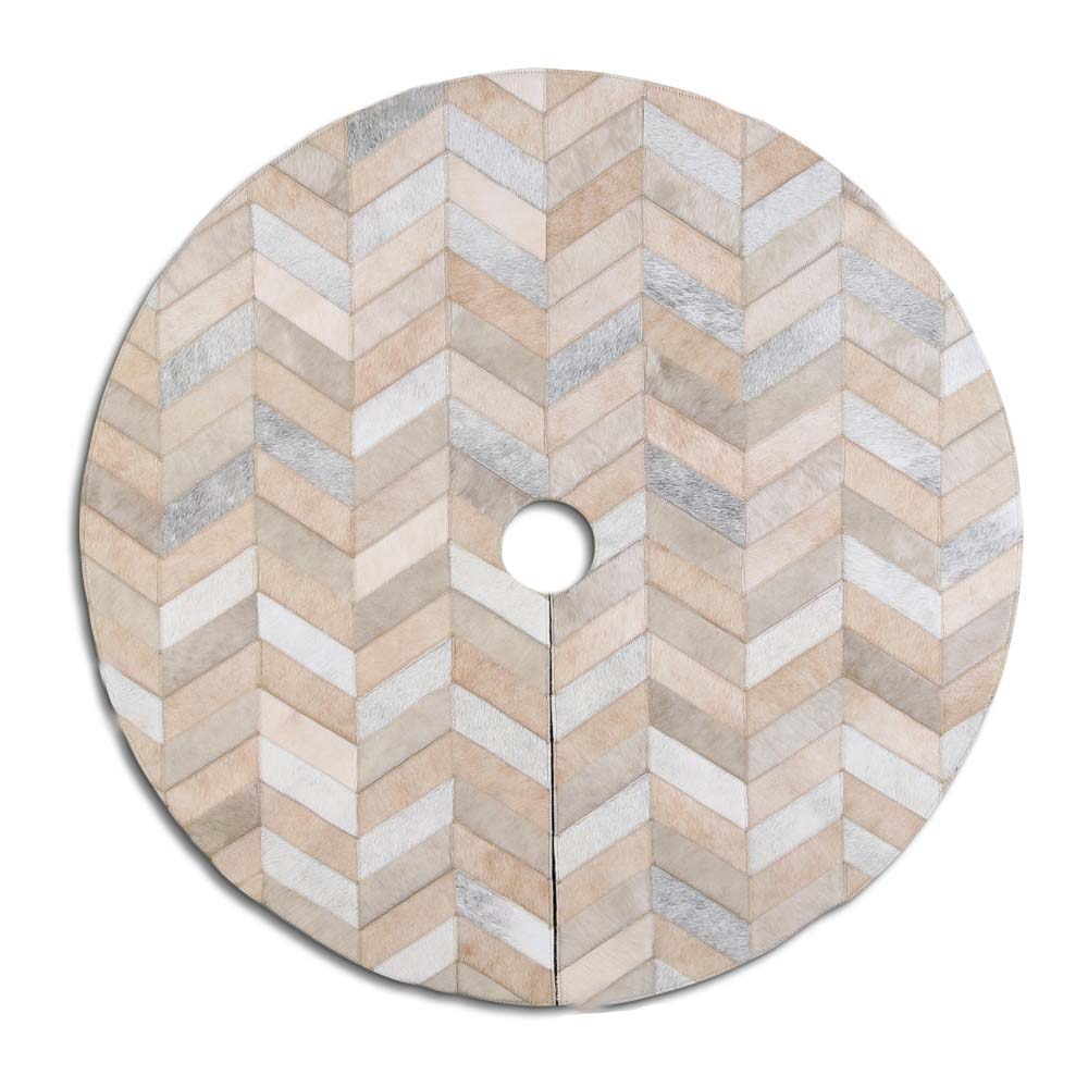 Christmas Tree Skirt, Chevron, Light Colors Mix, Stitched Border, Size 4' Diameter