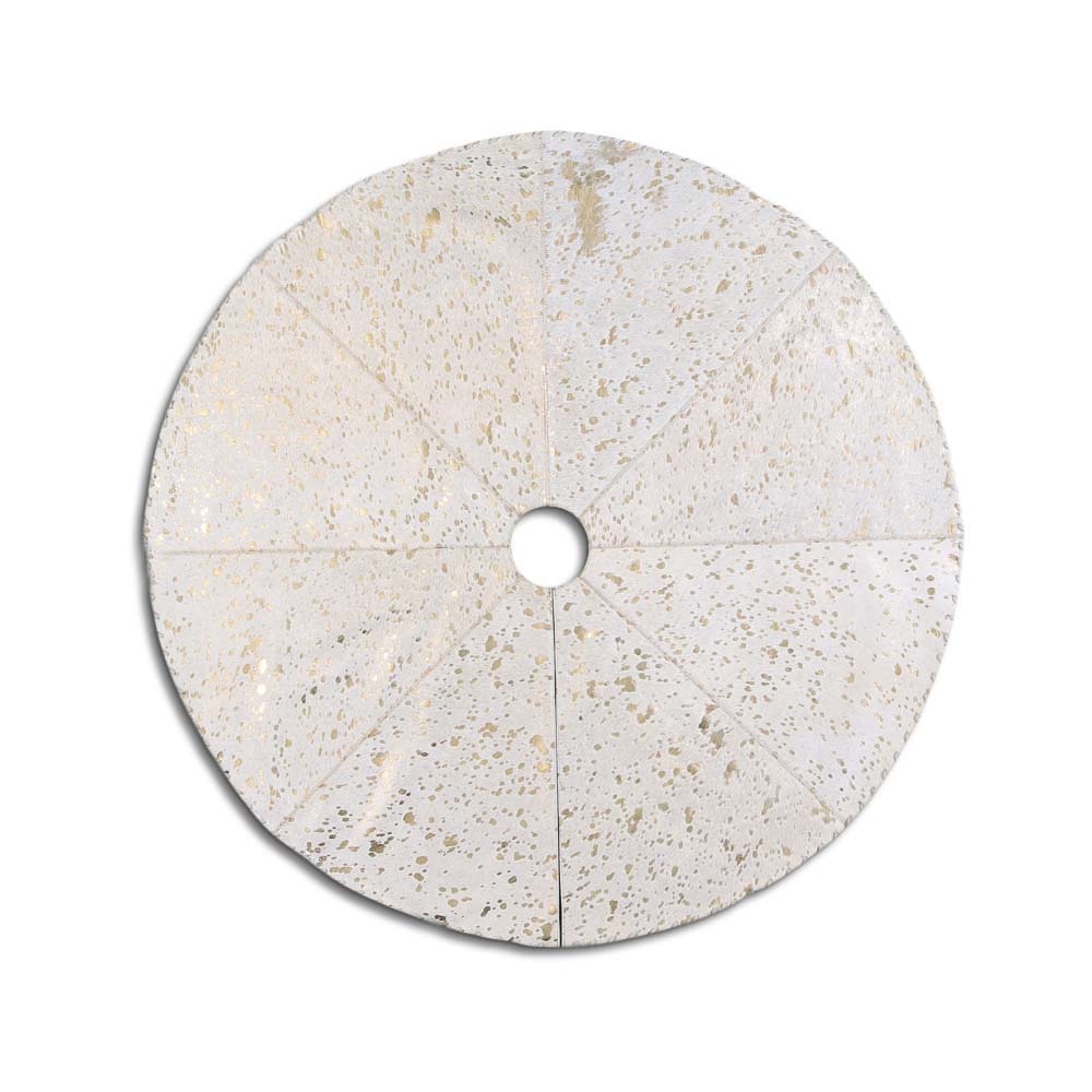 Christmas Tree Skirt, Plain, Gold Splashed on White, Laced Border, Size 4' Diameter