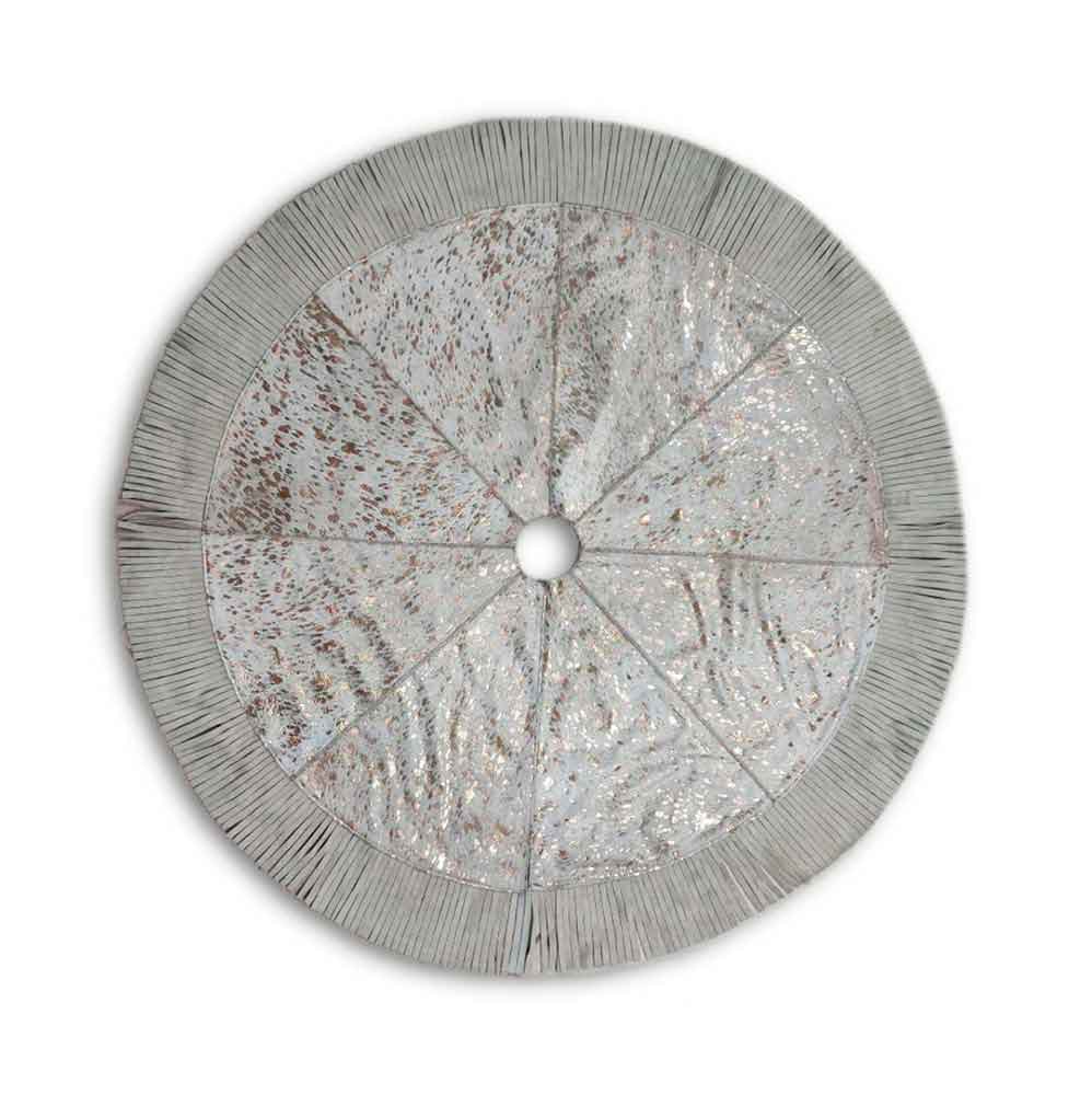 Christmas Tree Skirt, Plain, Gold Splashed on White, with Fringes, Size 4' Diameter