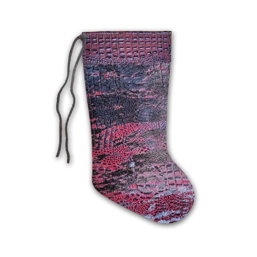 Stocking, Distressed Croc Red and Croc Red Leather Top Stripe, Size 9"X17"