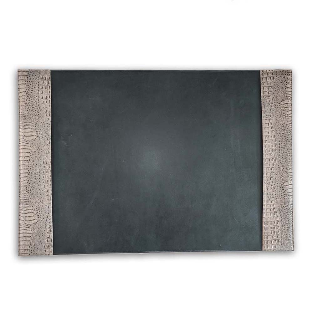 Desk Pad, Black Leather and Croc Tan Side Details