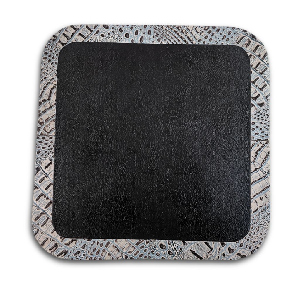 Mouse Pad, Black Leather and Croc Tan Detail