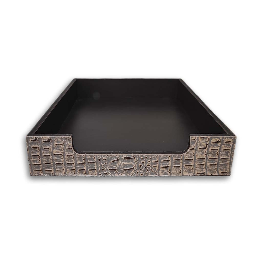 Magazine Organizer Box, Embossed Leather Croc Tan, Size 27X34 CM Magazine Organizer Box, Embossed Leather Croc Tan, Size 27X34 CM