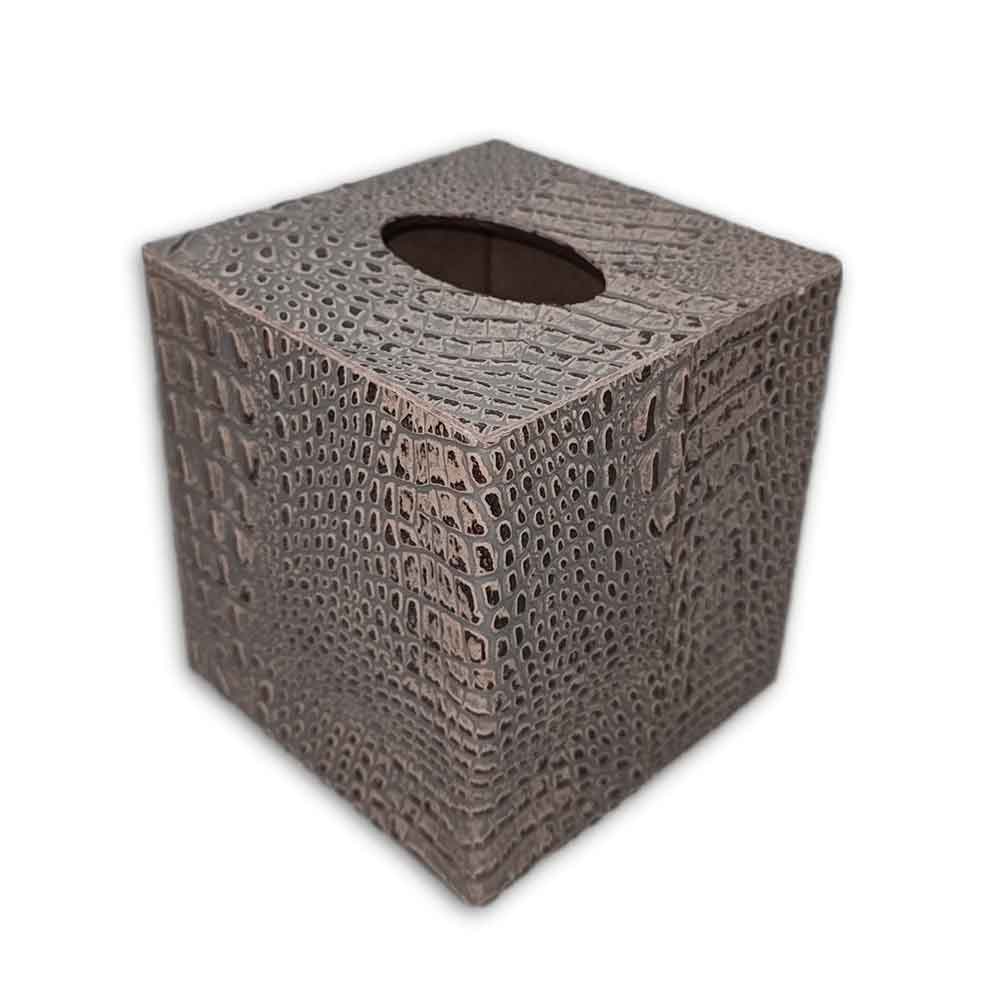 Tissue Box Cover, Embossed Leather Croc Tan