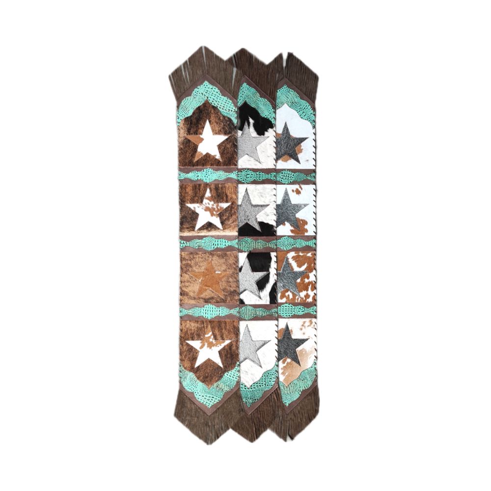 Table Runner Model 2 - Star with Details Croc Turquoise, with Fringes, Size 1'X6'