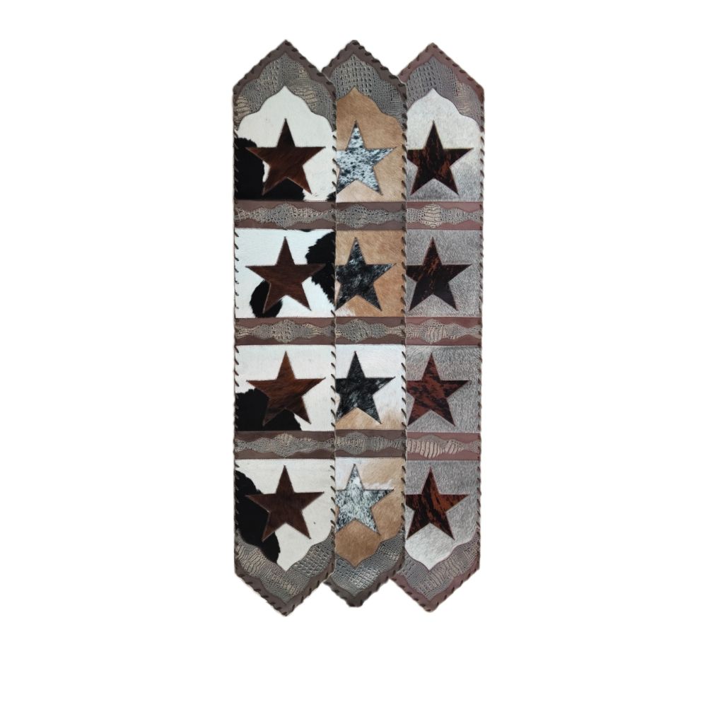 Trilho de Mesa, Modelo 2, Estrelas, Detalhe Croco Tan, Borda Tento, Suede,  Tam 0,30x1,70m